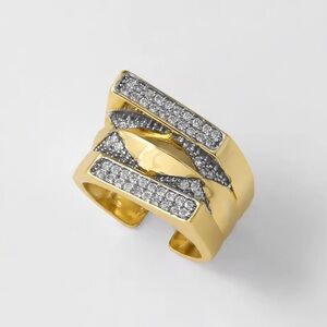 STACKED STYLE GOLD CZ GEOMETRIC MODERN RING